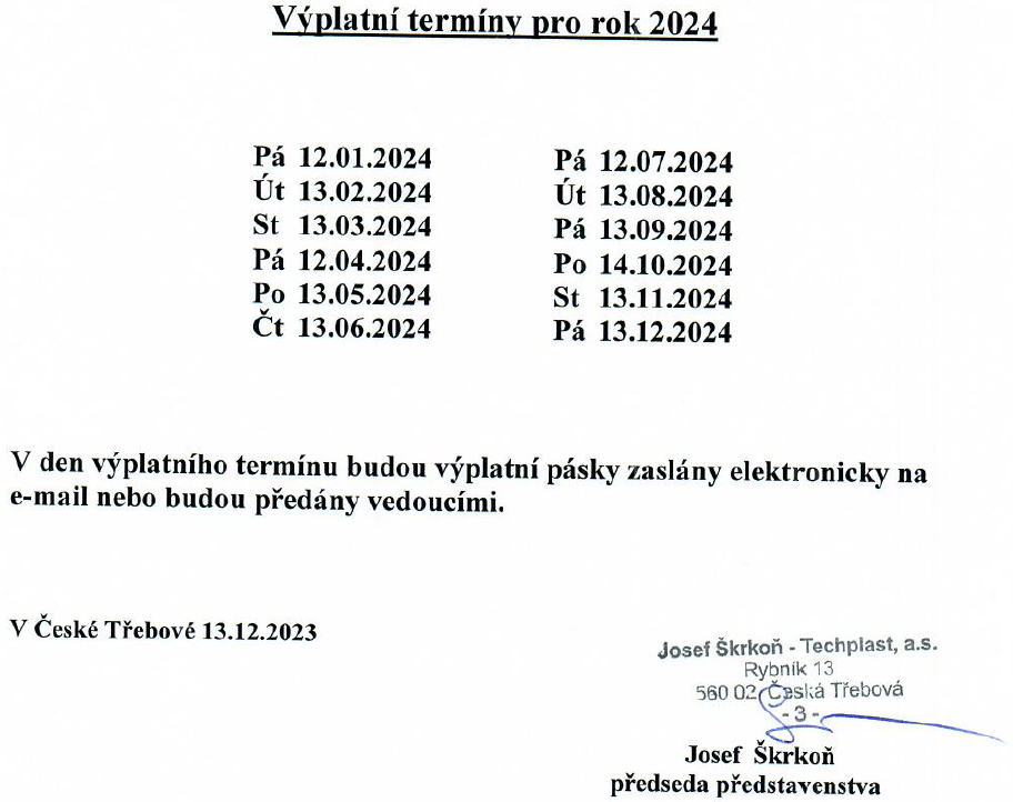 Výplatní termíny 2024
