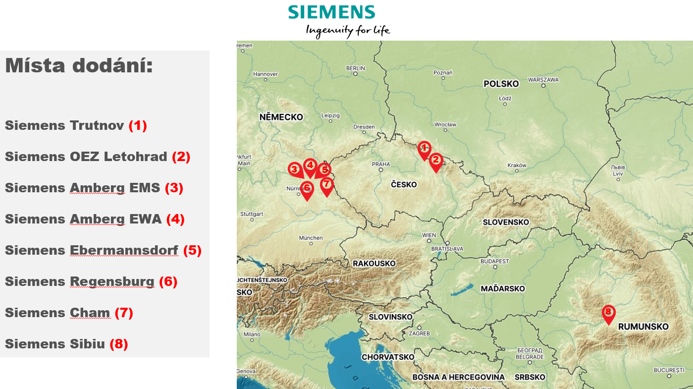 Místa dodání Siemens